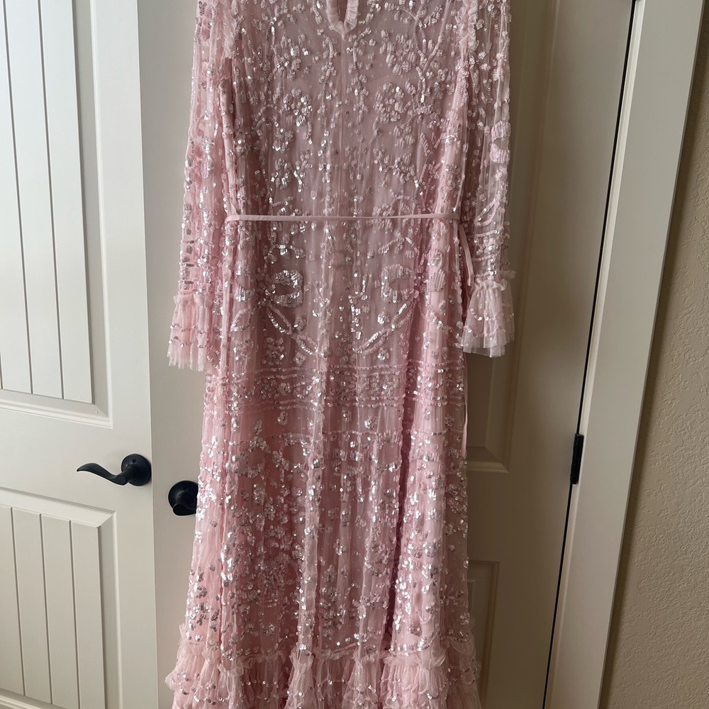 Needle & Thread Celia Long Sleeve Ankle Gown in Pink - Picture 7 of 8
